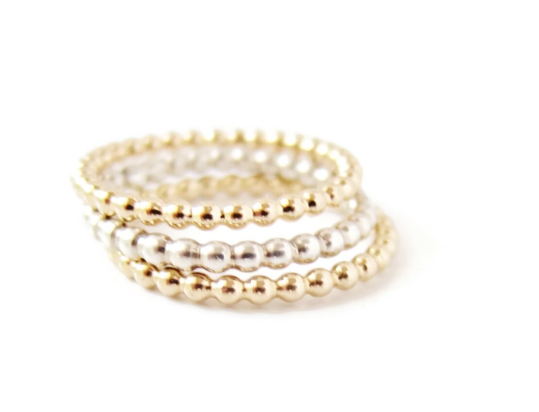 Gold Beaded Stacking Rings, Twist Stack Ring, Stackable Gold Ring, Thin Delicate Ring, Silver Beaded Stack Ring, Stacking Ring Set