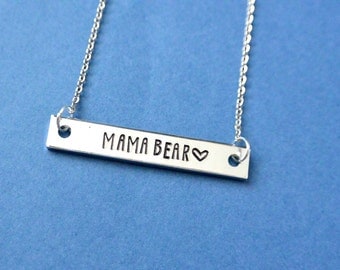 Mama Bear Necklace, Hand Stamped Bar Necklace, Mom Gift, Mothers Day Gift, New Mom, Fur Mom Gift, Gift For Mom, Skinny Bar Necklace, Grandma