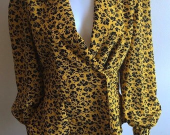 1980s Top / Balloon Sleeves / Floral /M