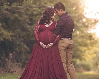 Lace Baby Shower Maternity Gown Photography Prop Pregnancy Dress Maternity Photo Shoot Pregnancy Gown Materntiy Dress for Photo Shoot