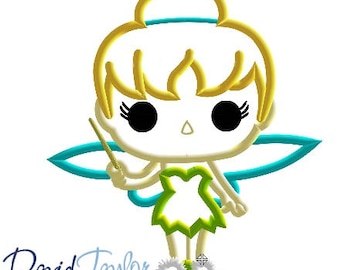 Pop Tinkerbell Embroidery Design 4x4, 5x7, 6x10, 7x10, 8x10 in 9 formats-Applique Instant Download-David Taylor Digitizing