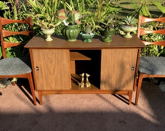 Mid Century Media Record Cabinet, MCM Display Cabinet, Danish Modern Walnut Credenza Sideboard, Mid Century Storage, Entryway Console Table