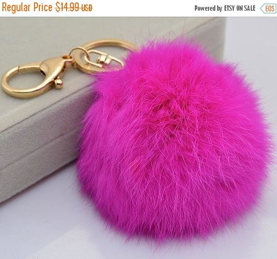 HOT PINK Fur ball charm Genuine Rabbit fur ball by YogaStudio55