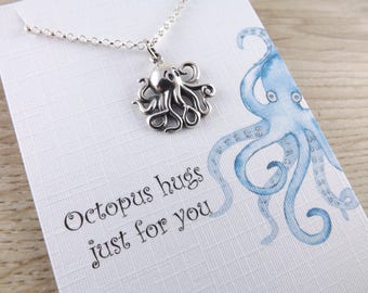 Sterling silver octopus necklace~ocean pendant~octopus necklace~jewellery with a card~ jewellery gift~sterling silver octopus pendant