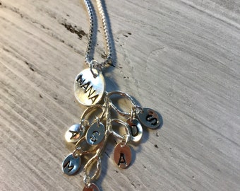 Custom Family Branch Necklace with Hand Stamped Initial Charms
