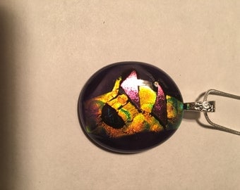 Dichroic Fused Glass Pendant Necklace Wild