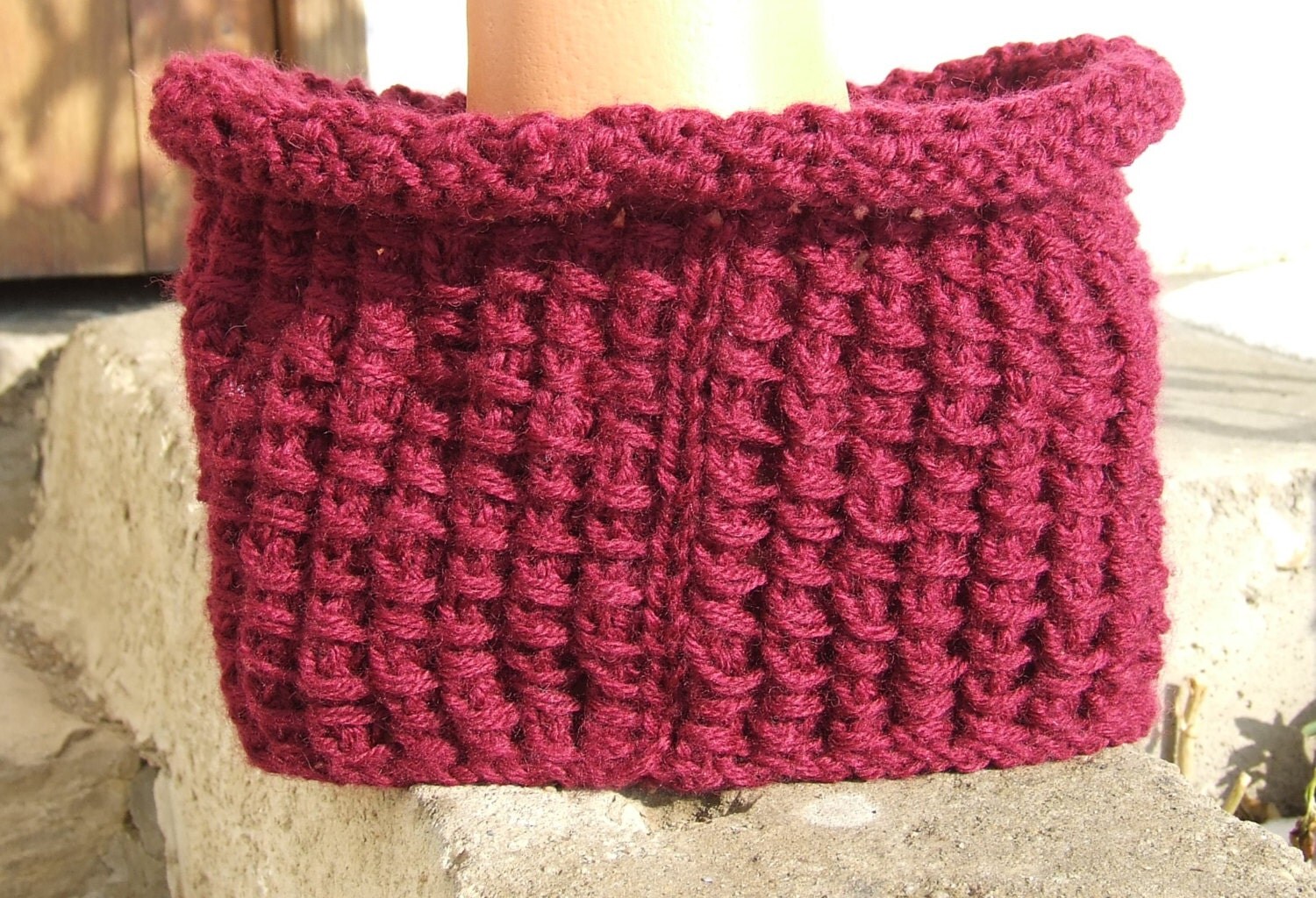 Chunky hand knit neck warmer Burgundy infinity by WoolieBits