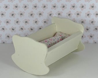 Doll vintage cradle crib bassinette 1960s furniture wooden white