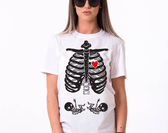 Twin Pregnancy Shirt, Skeleton Maternity Shirt, Halloween Shirt, Twin Maternity Shirt, UNISEX