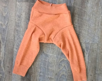Upcycled Orange Wool Longies - Soaker - Shorties - Cloth Diaper Cover - Baby Toddler Pants - Medium M- Shower Gift