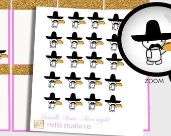 Emoti Taco Tuesday planner stickers. Doodle planner Stickers Taco night Planner stickers