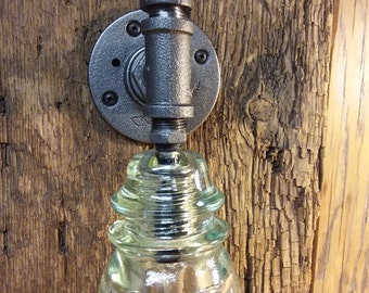 Glass insulator wall sconce, industrial lighting, steampunk light