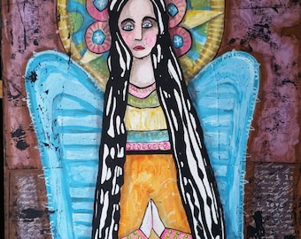 Angel painting. Fine art. Acrylic painting. Mixed media