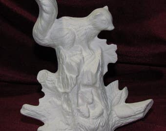 Ceramic Bisque U-Paint Squirrel And Babies On A Log Unpainted Ready To Paint DIY