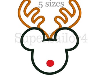 Mouse Reindeer applique design, Reindeer applique design, Reindeer embroidery, Mickey applique design