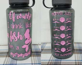 32oz Custom Water Bottle, Custom Training Water Bottle, Personalized Gym Water Bottle, i drink like a fish I'm a mermaid water bottle