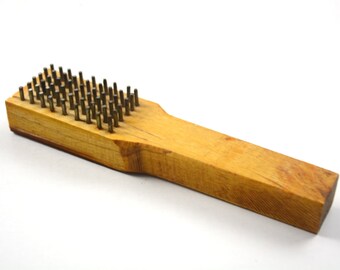 Vintage Wool Carder Flax Hatchel Hetchel Brush Textile Tool Wood Metal Sewing Comb Hand Carved Primitive Folk Art Barn Farm Tool