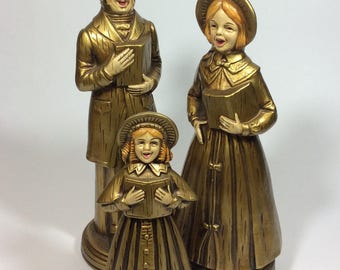 Vintage Gold Paper Mache Christmas Holiday Carolers Set of Three