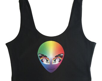Rainbow Unicornz in Space Crop Top, Alien Shirt, Alien Tank, Alien Crop Top, Unicorn Shirt, Unicorn Tank, Unicorn, Holographic, Rainbow