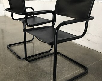 PAIR Mart Stam S-34 Cantilever Armchairs Black Leather Mid Century Modern MCM Vintage Retro