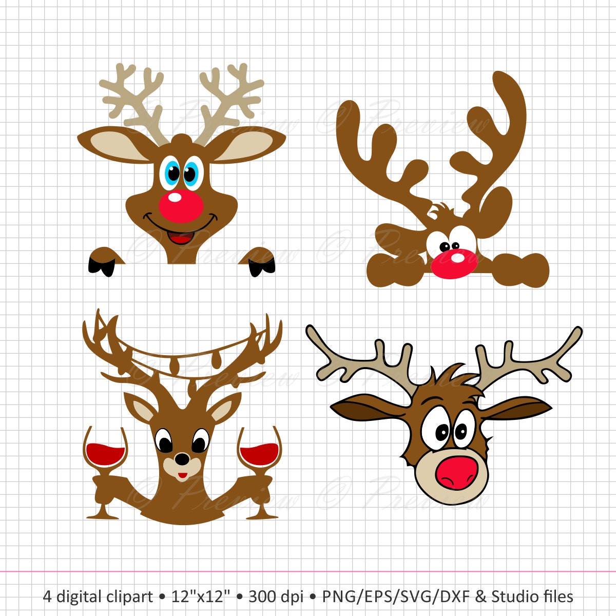 Download Buy 2 Get 1 Free! Digital Clipart Reindeer Monogram, Merry ...