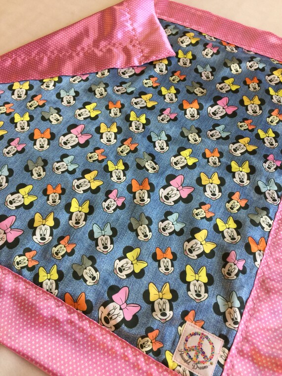 Disney Minnie mouse Baby blanket, Silky blanket, Stroller blanket, Lovey, silky, Homemade.