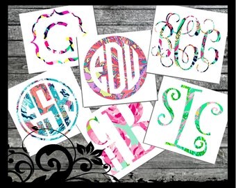 3" tall Monogram Decal - "Lily Pulitzer Inspired" #2 - Vine Script Initals; vinyl decals