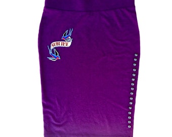 Women's knee length skirt Women's skirt Purple long skirt Size small Women's Sublime clothes Studded skirt Patched Skirt Tight skirt Cotton