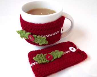 Christmas Crochet Mug cozy. Christmas Tea/Coffee Mug warmer. Red Christmas Mug cosy