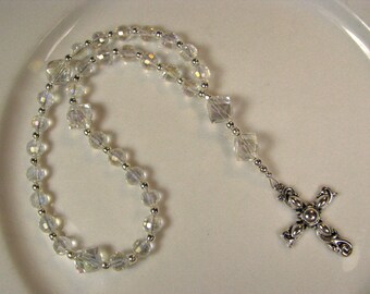 Anglican Prayer Beads-Rosary-Clear Crystal-with Silver Cross