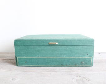 Mele jewelry box tiered with drawer . Vintage Jewelry Box . vintage jewelry organizer . vintage green jewelry box . shabby chic decor