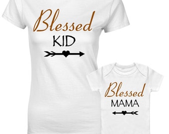 Blessed Kid Blessed Mama Religious Mum Son Daughter Family Matching T shirts