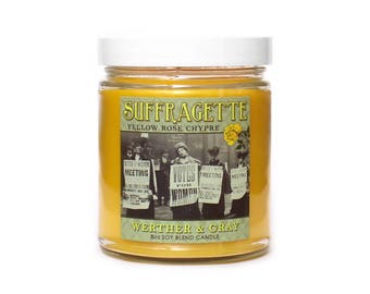 SUFFRAGETTE, Scented Candle, Social History, Women's Rights, Civil Rights, Yellow Rose Scent, Chypre Fragrance, History Gift, Voting Rights