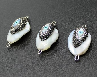 5/10pcs White Pearl Beads - Jewelry Connactor Beads - Pave Rhinestone Crystal - Evil Eye Beads Wholesale Unique Charms Gift Making Beads