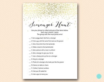 Gold Bachelorette scavenger hunt, Gold Hens Party Game, Gold Bridal Shower Scavenger, Bridal Shower Games Download BS472B