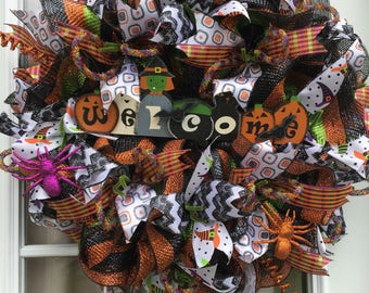 Halloween Wreath, Front Door Wreaths, Fall Decor, Door Decoration, Halloween deco mesh wreath