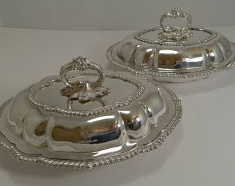 Pair Antique English Silver Plated Entree Dishes c.1890