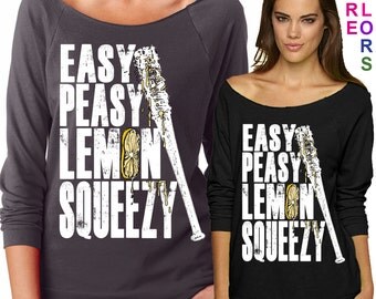 Easy Peasy Lemon Squeezy - (Negan) Walking Dead Parody - Ladies' Terry Raw-Edge 3/4-Sleeve Raglan Tee - S-2XL in 13 colors