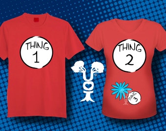 Couples and Maternity Thing 1 and Thing 2 Dr. Seuss inspired T shirt printable Transfer Image for Costume or announcment - Instant Download