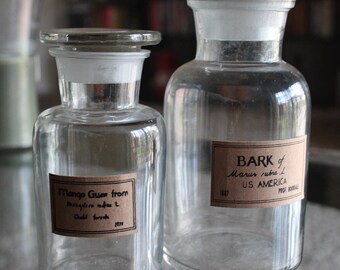 Set of 2 Vintage, Clear Glass Apothecary Jars