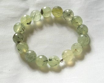 Green prehnite faceted rounds stretch bracelet