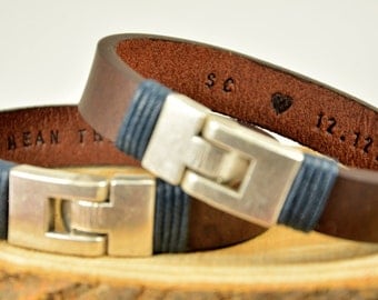 FAST SHIPPING, Leather Men Bracelet, Personalize Couple Bracelets, Leather Bracelets, Men's Bracelet, His & Hers Bracelets, Fathers Bracelet