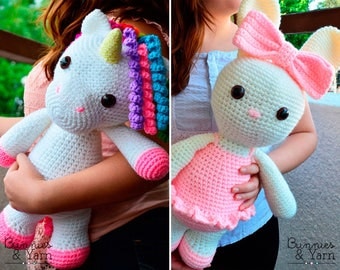 TWO CROCHET PATTERNS - Mimi the Friendly Unicorn and Laurie the Ballerina Bunny - 16 in./40 cm. Amigurumi Crochet Toy - Instant Pdf Download