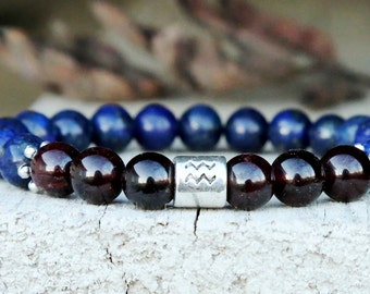 Garnet Bracelet Aquarius jewelry Zodiac jewelry Zodiac gift Zodiac bracelet Aquarius Sign Bracelet Horoscope jewelry Astrology jewelry