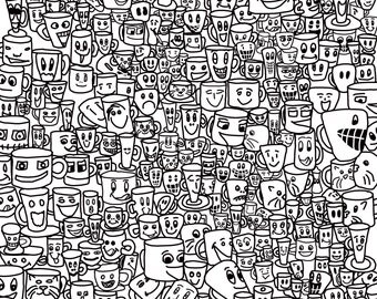 mugs pulling silly faces A4 Print