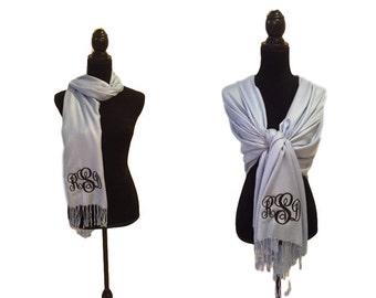Pashminas, Monogrammed EMBROIDERED Pashmina, bridal pashmina, Embroidered Pashmina, Wedding Party Shawl, Bridesmaid gifts, pashmina wrap