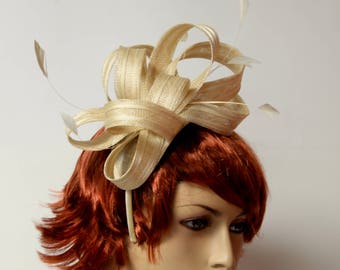 Beige fascinator on a headband,women's tea party, fancy, fashion,Kentucky Derby Fascinator,Horse Races,Prom