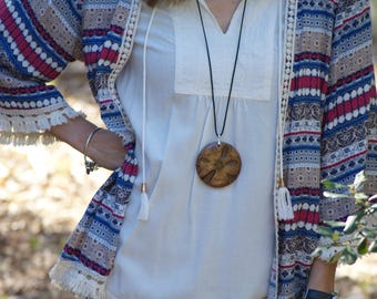 Long boho necklace-wooden necklace, boho jewelry cheap, statement necklace, boho jewellery, wooden pendant, gift for her, handmade necklace