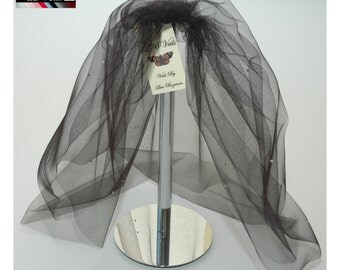 Designer Black Wedding Veil Crystal Diamante All Over Bouffant 3 Lengths Any Colour LBV154 LB Veils UK