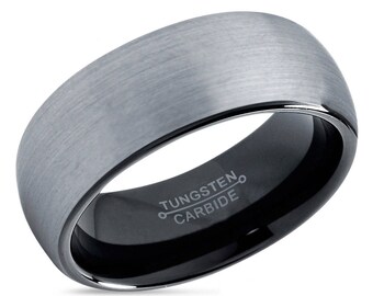 tungsten ring mens brushed silver black wedding band tungsten ring tungsten carbide 8mm tungsten ring man - Black Wedding Ring For Him tungsten ring mens brushed silver black wedding band tungsten ring tungsten carbide 8mm tungsten ring man - Black Wedding Ring For Him